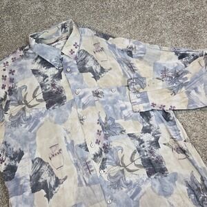 Vintage Angelo Litrico Abstract Patterned Mens XL Long Sleeved Shirt Floral Blue